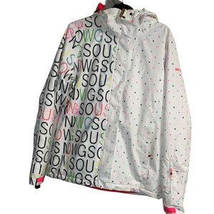 GSOU SNOW Ski Jacket Women’s L – White Multicolor Print Waterproof 10K